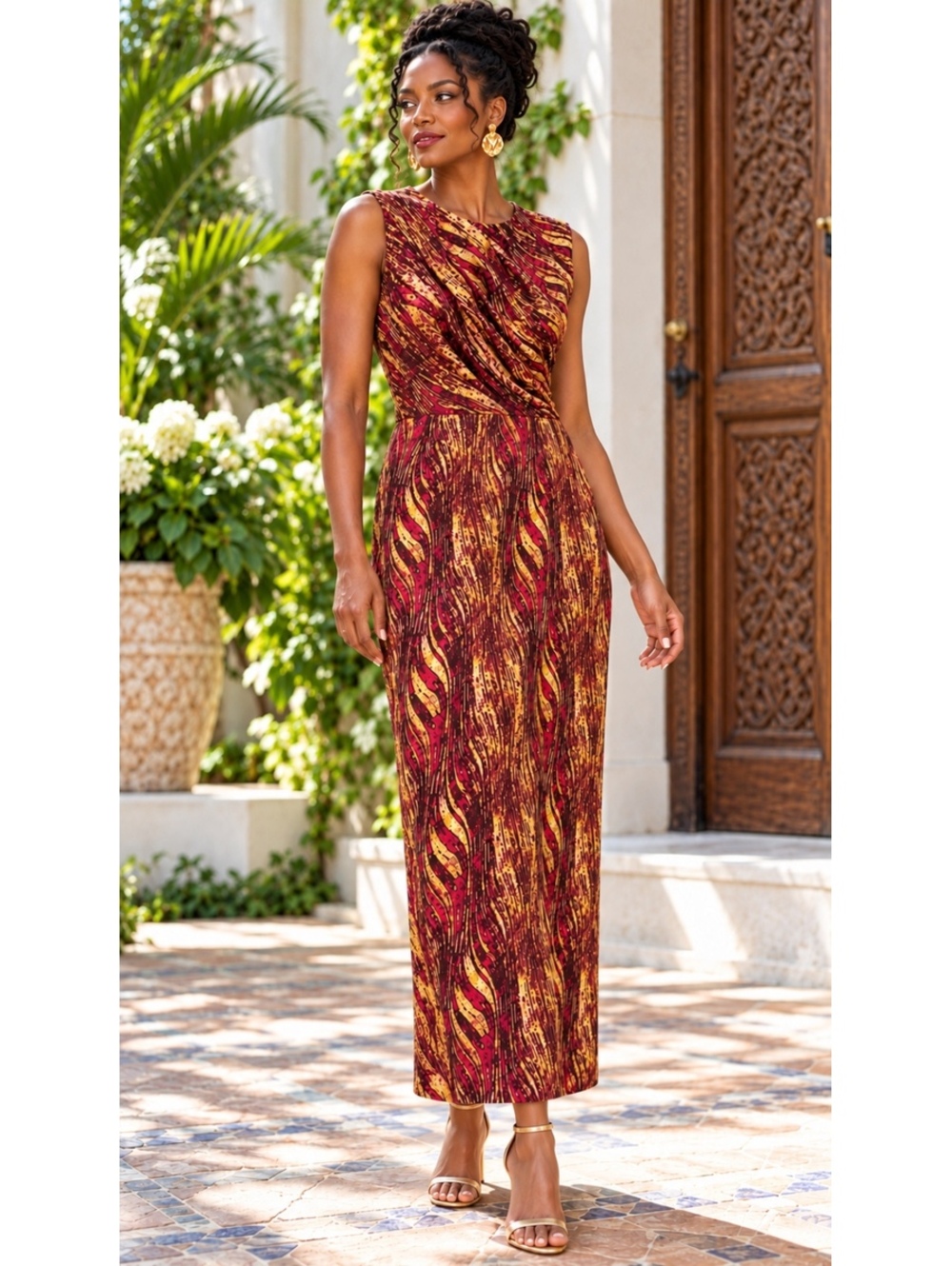 Da Viva Ankara Africa Maxi Dress Approx M Sleeveless Sculpted Bodice Fully Lined